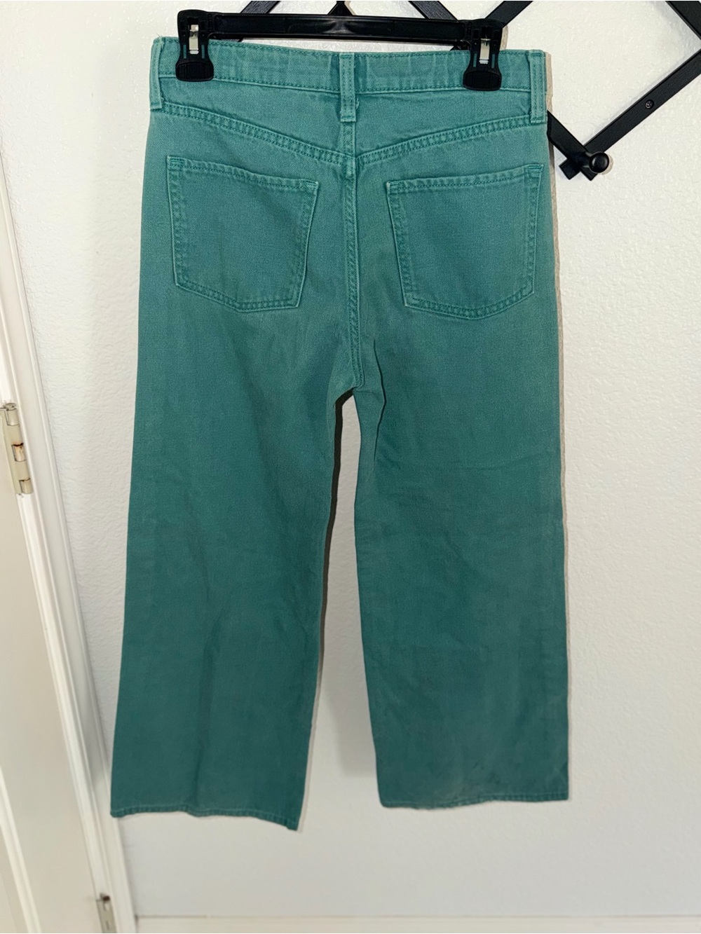 Old Navy Girls Size 16 High Rise Baggy Wide Leg Jeans Green Teal Denim - Picture 4 of 4
